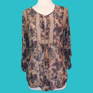 Daniel Rainn Y2K Flowy Boho Paisley Blouse Size M Preowned